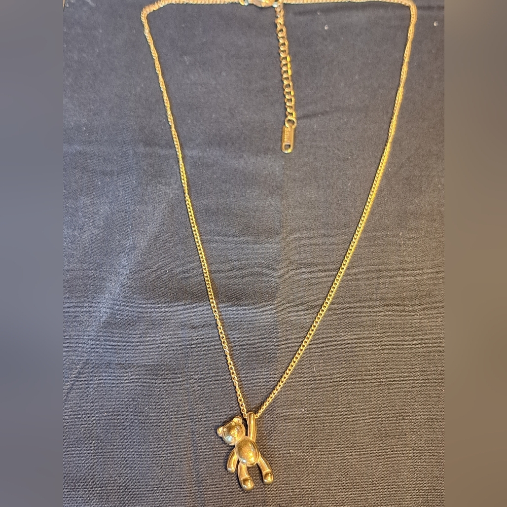 Gold Teddy Bear Necklace for Kids, S Steel, 16"